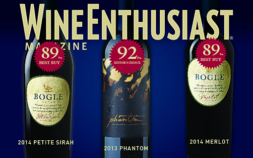 Wine Enthusiast Magazine Awards Three Bogle Wines 2016